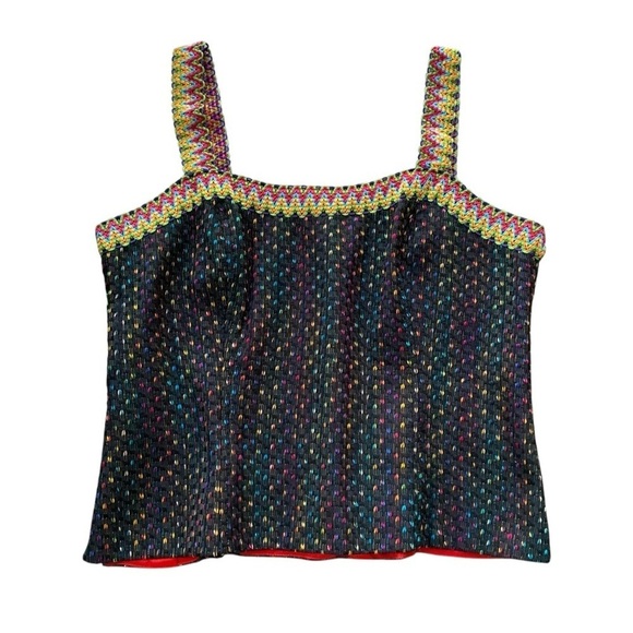 Juliana Collezione Embroidered Dot Sleeveless Tank Top Black Multicolor Size 10 - Picture 1 of 6